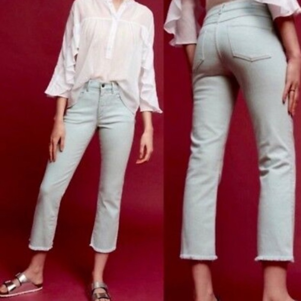 Pilcro Mint Script frayed hem cropped jean